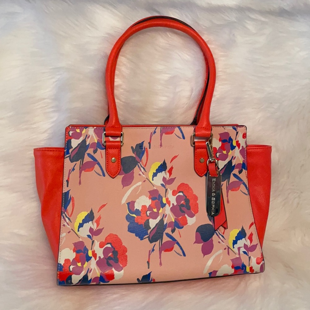 Emma & Sophia floral & orange handbag, leather/polyurethane.